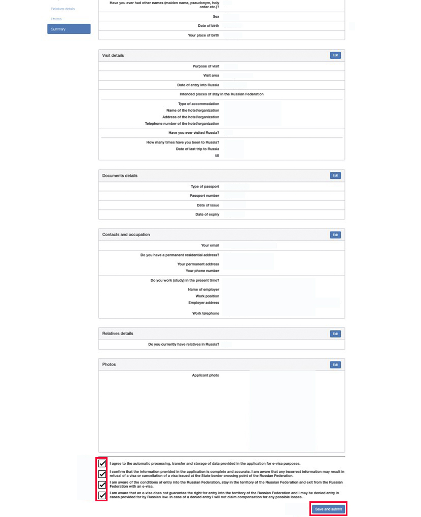russia evisa application form